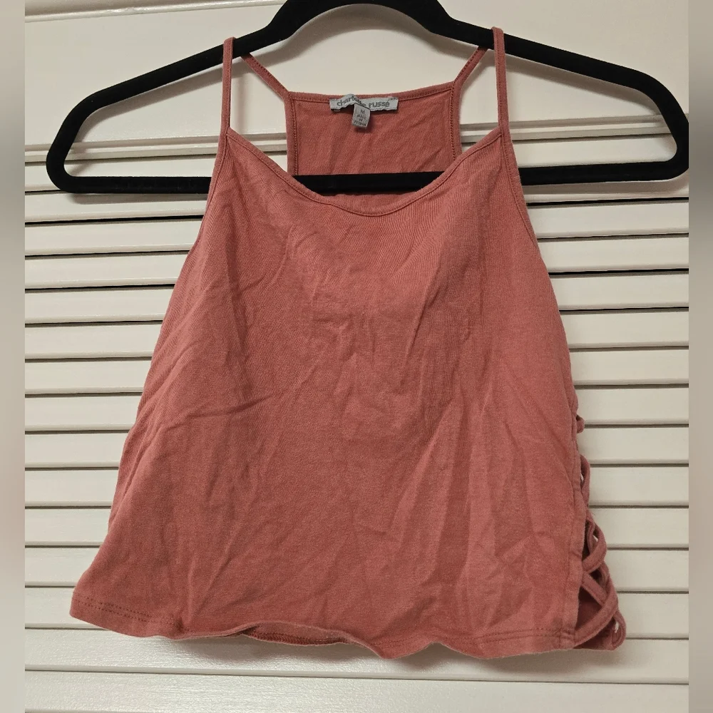 Charlotte Russe - Pink Sleeveless Crop Top With Criss-Cross Sides